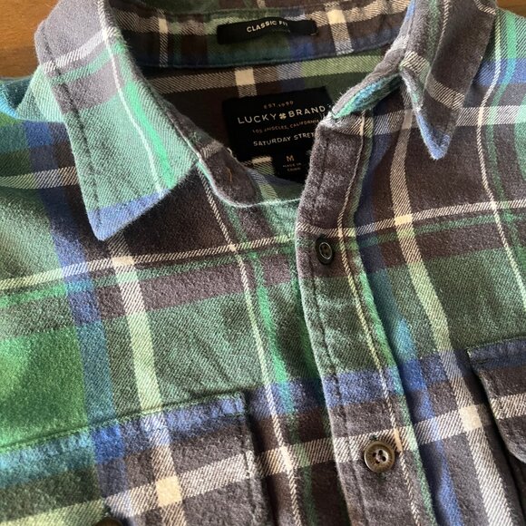 Lucky Brand Saturday Stretch Men's Medium Shirt Plaid Deebo Flannel Multicolor - Picture 3 of 9